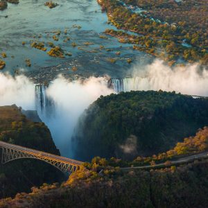 Victoria Falls from the air in the afternoon
